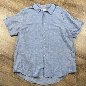 Old Navy Shirt Men XXL Button Front Cotton Linen Collared Short Sleeve Chambray